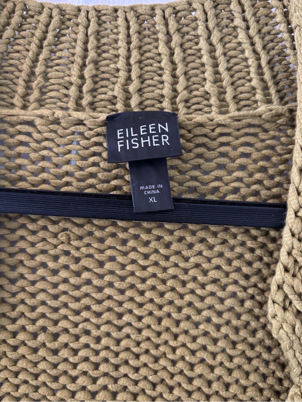 Eileen Fisher Chartreuse Olive Green Chunky Knit Cardigan Sweater XL Rolled Hem - Picture 4 of 5